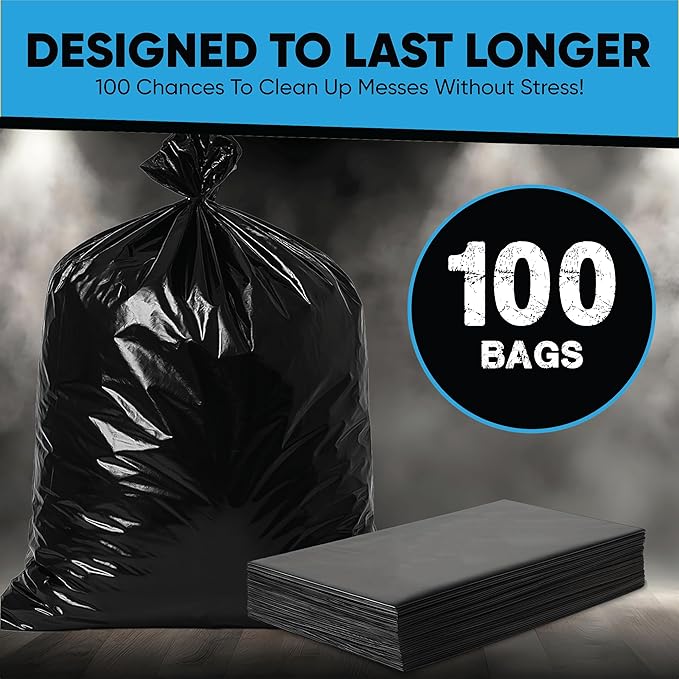 45 Gallon Trash Bags Heavy Duty | 100 Count | Fits 39 Gallon, 40 Gallon, 44 Gal, 45 Gal Trash Cans | Large Black Garbage Bags for Outdoor, Leaf, Commercial Use