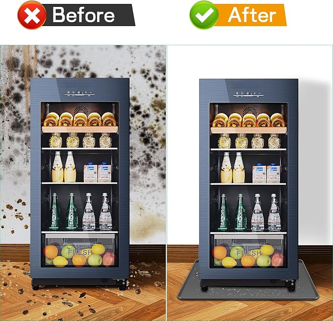 Mini Fridge Silicone Mat,24''x24''x0.5'', Under Refrigerator Mat Mini Fridge Drip Pan Prevents Appliance Leakage Water Spills, Protects the Floor From Damage and Cleanliness(Grey)