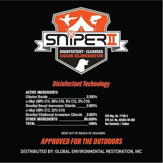 SNiPER II Disinfectant Cleanser and Odor Eliminator, Cleaner for Outdoor Disinfecting Purposes, Use for Hunting, Fishing, and Camping, Made in the USA, 8 Ounce Spray Bottle