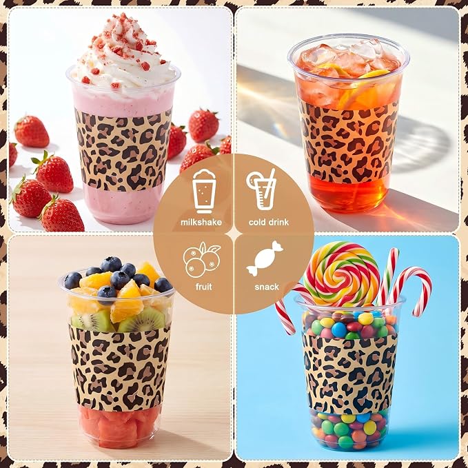 Ziliny 50 Pcs 16oz Plastic Cups Leopard Print Birthday Party Decorations Supplies Disposable Plastic Cups for Bachelorette Party Valentines Galentines Day Christmas Wedding Baby Shower