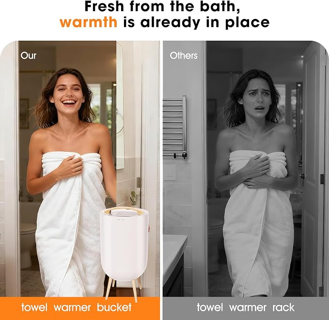 STARLEAD Heated Towel Warmers for Bathroom - 20L Large Towel Warmer Bucket, Wood Handle, Auto Shut Off, Bluetooth and RGB, Fits Up to Two 40"X70" Oversized Towels, Bathrobes, Blankets