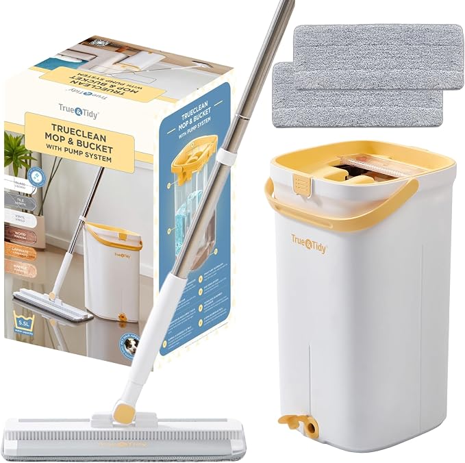 True & Tidy Bucket with Pump System with 4 Mop Pads Bundle