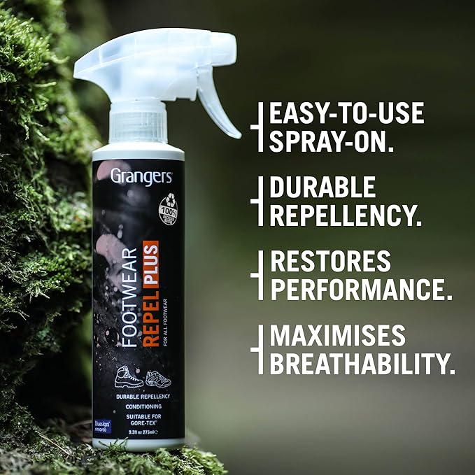 Granger's Footwear Repel Plus Spray-on Waterproofer for all Outdoor Footwear. 9.3 fl oz |For Work, Hiking, Outdoor Shoes| Bluesign approved, PFC-free