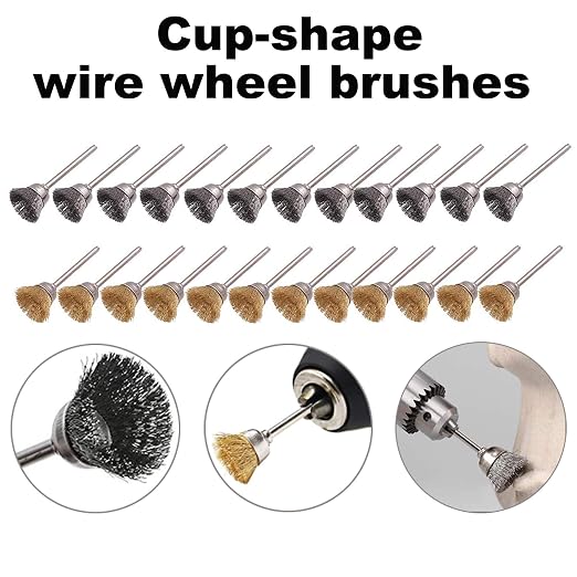 Rocaris 72 Pack Wire Wheel Brushes Set, Brass and Steel Wire Brush Set 1/8" Shank for Rotary Tools Accessories Polish Clean Tools