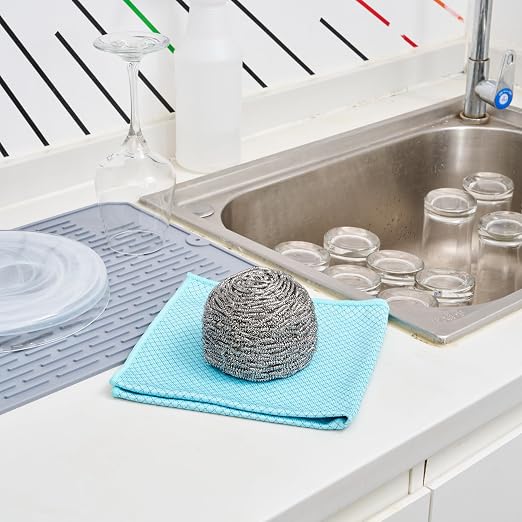 Restaurantware Stainless Steel Scrubber 100 Pack 3.543 x 3.543 x 2.362 Inches Heavy-Duty Metal Cleaning Pad Rust-Resistant Kitchen Scouring Tool for Tough Cleaning Silver