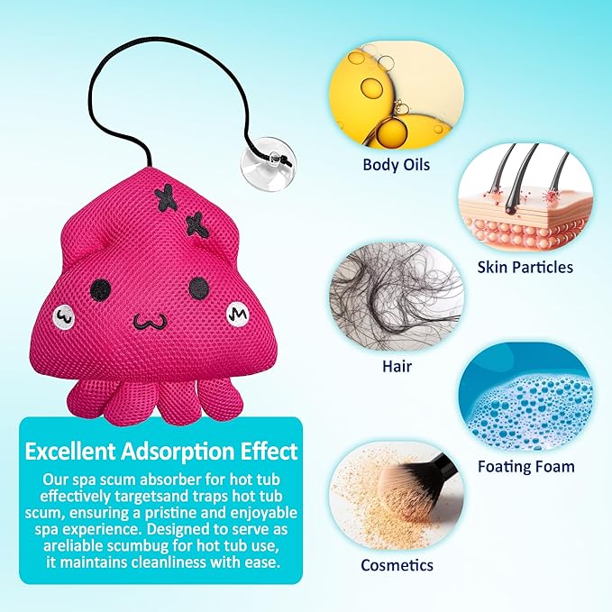 Hot Tub Scum Absorber, Upgrade Reusable Squid Hot Tub Absorber Accessories Sponge for Spa & Pool Cleaner, Hot Tub Oil Absorbing Keeps Water Clean