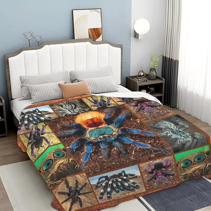 Tijuboni Tarantula Spider Throw Blanket Spider Gifts for Boys Men Girls Women Kids Adults Soft Flannel Fleece Blanket for Couch Sofa Bed Home Decor 60"x80"