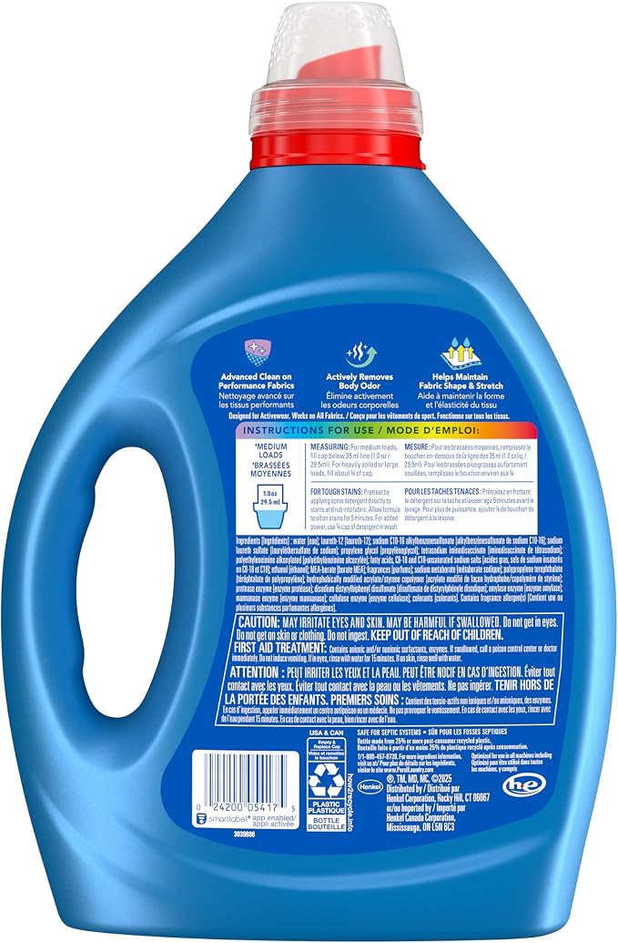 Persil Activewear Clean Laundry Detergent Liquid, 82.5 Fl Oz, 82 Loads, Ultra Concentrated Laundry Soap, Helps Fight Stains & Odor, HE Safe