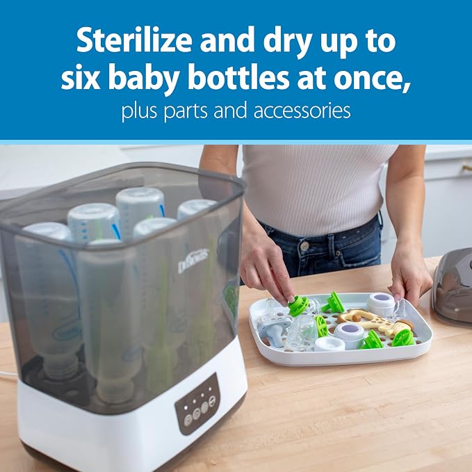 Dr. Brown's All-in-One Sterilizer and Dryer for Baby Bottles, Parts & Other Newborn Essentials & Baby Bottle Cleaning Brush with Sponge and Scrubber - Blue - 3-Pack