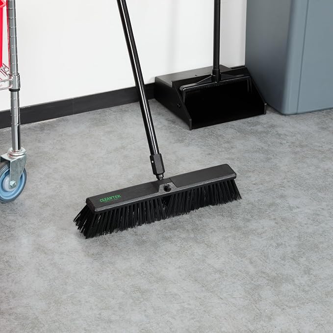 Restaurantware-BROOM HEAD ONLY: Clean Tek Professional 17.13-Inch Push Broom Head, 1 Heavy-Duty Cleaning Tool - Handle Sold Separately, Fine Flagged Bristles, Black Plastic, Outdoor Use