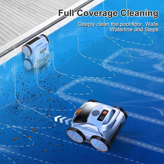 Robotic Pool Vacuum, Pool Cleaner for Inground Pools, Smart Navigation, Floor/Wall/Waterline Cleaning, 150 Mins Runtime for Pool Up to 2000 Sq.ft