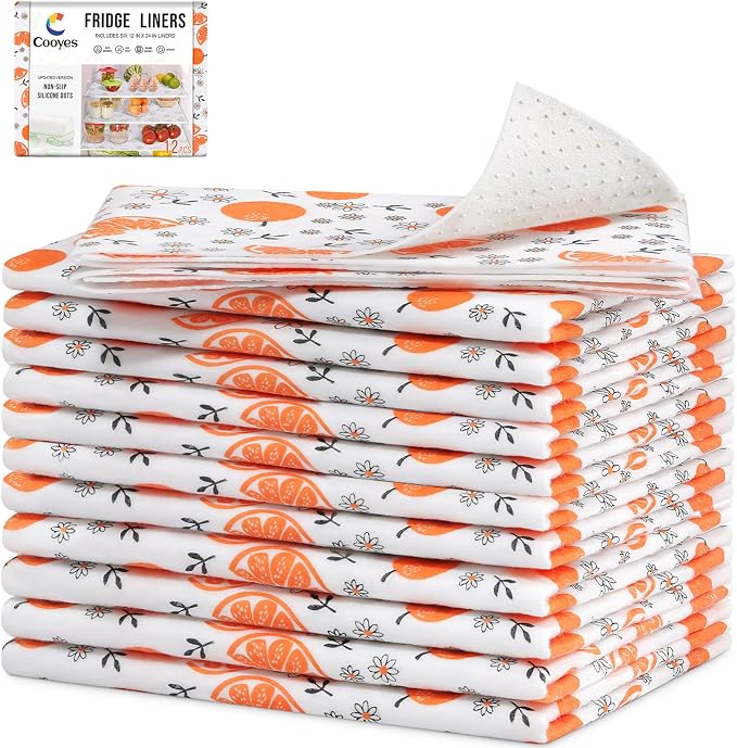 Cooyes Shelf Liners, 2-in-1 Non-Slip Fridge Mats, Absorb Excess Moisture, No-BPA Multiple Sizes for Glass Shelves, Kitchen Cabinets, Drawers (17.7 W x 36 L Inches, Dasiy-6 Pack)