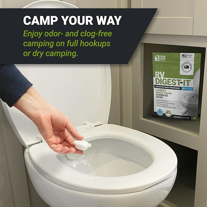 Unique RV Digest-It RV Toilet Treatment, Drop-In Pod - Convenient, Dissolvable, Mess-Free - Eliminates Odors and Liquifies Waste (20 Pods) Amazon Exclusive Packaging