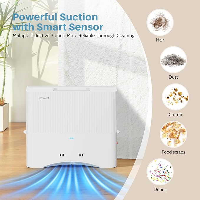 Keenhot Touchless Vacuum Automatic Dustpan - 20Kpa Suction Ultra Fast & Powerful Hair Vacuum for Sweeping Salons Pet Hair Food Dirt Home Kitchen Compact Electric Canister Vacuum Cleaner（White）