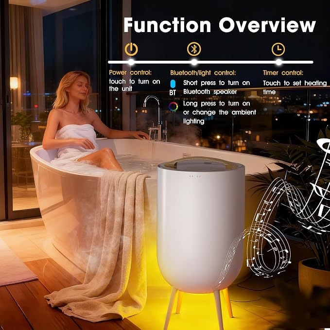 STARLEAD Heated Towel Warmers for Bathroom - 20L Large Towel Warmer Bucket, Wood Handle, Auto Shut Off, Bluetooth and RGB, Fits Up to Two 40"X70" Oversized Towels, Bathrobes, Blankets