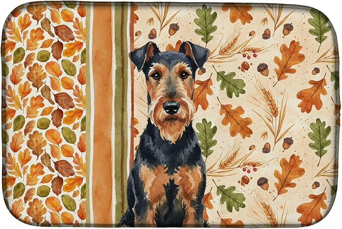 Caroline's Treasures Airedale Terrier Heirloom Fall Dish Drying Mat Absorbent Dish Drying Mat Pad for Kitchen Counter Dish Drainer Mat for Countertop, 14 x 21", Multicolor