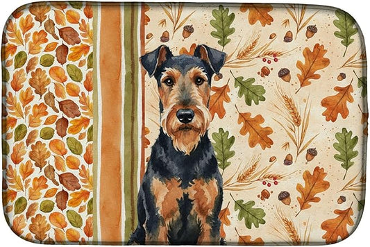Caroline's Treasures Airedale Terrier Heirloom Fall Dish Drying Mat Absorbent Dish Drying Mat Pad for Kitchen Counter Dish Drainer Mat for Countertop, 14 x 21", Multicolor