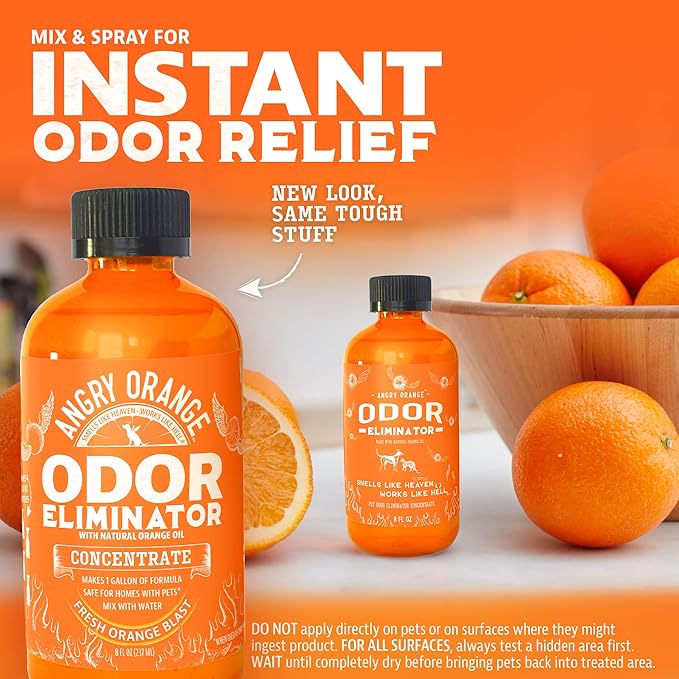 ANGRY ORANGE Air Freshener & Pet Odor Eliminator – 8 oz Concentrate (Makes 128 oz) + 6 oz Air Freshener