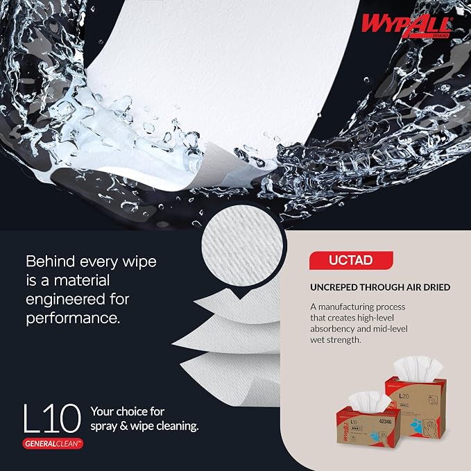 WypAll GeneralClean L10 Cloths Light Cleaning Wipes (01772), Pop-Up Box, Dairy Towels, Bulk Paper Wipers, White (18 Packs of 110 Sheets, 1,980 Sheet Total)