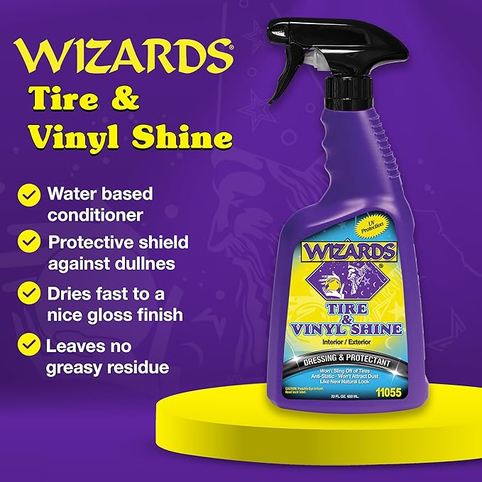 Wizards Tire and Wheel Vinyl Shine & Shine Master Polish & Sealant - Dressing, Protectant Spray - Cleans, Polishes, and Seals Paint