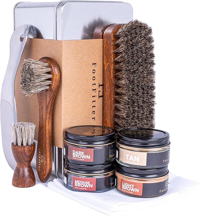 FootFitter Premium Leather Shoe Shine Kit – Complete Polish Cream, Cleaner, Brush & Shoe Care Set for Footwear in Metal Tin