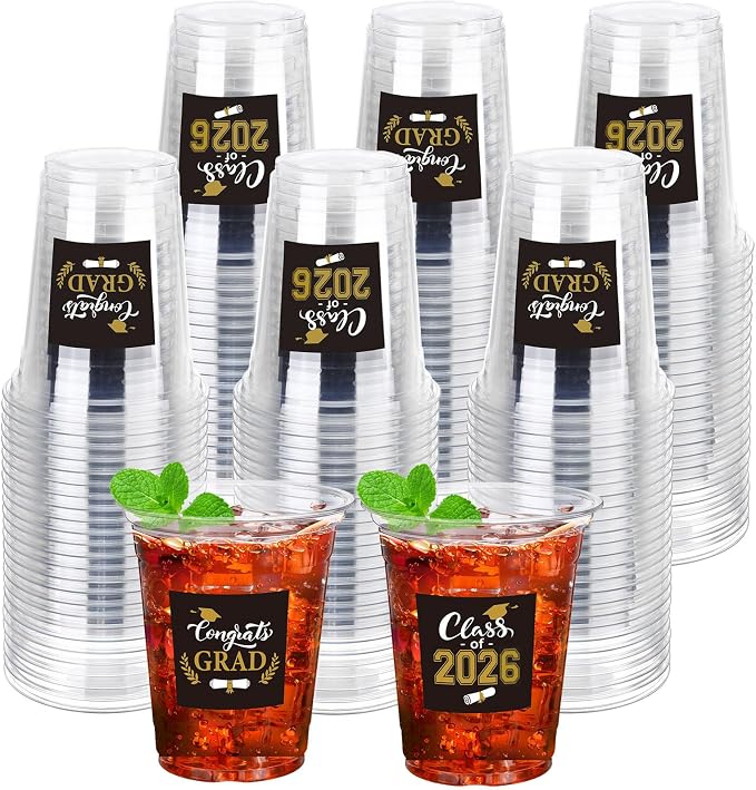 Amyhill 60 Pack 12oz Graduation Cups 2026 Graduation Decorations Disposable Plastic Cups Sturdy&Durable Drinkware for Class of 2026 Decorations Congrats Grad Party Favors Supplies (Black)