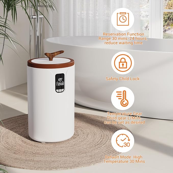 20L Towel Warmer for Bathroom with Adjustable Temperature, Timer Function, LED Display and Auto Shut-Off, Even Heating for Towels, Bathrobes & Blankets, Stainless Steel Liner, Separate Lid