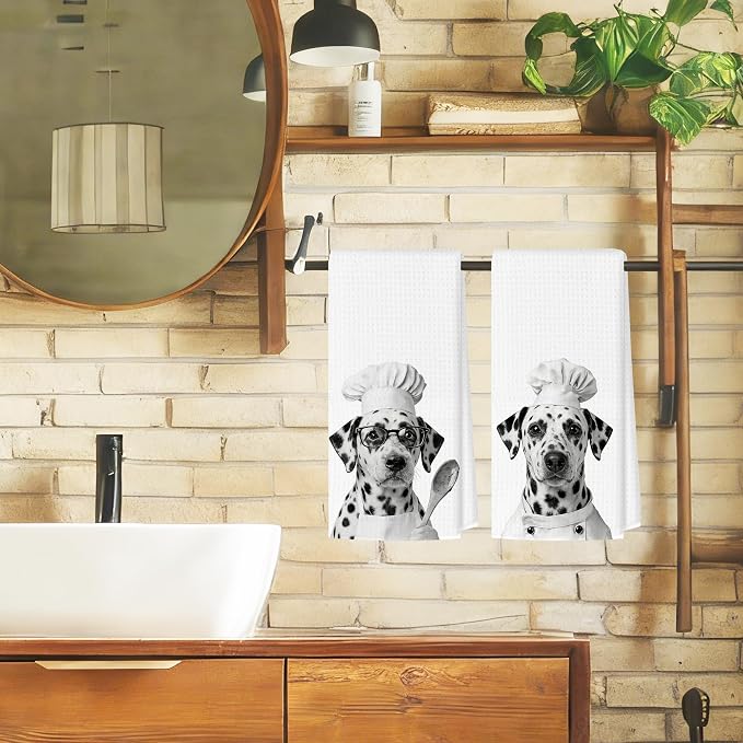 Funny Dalmatian Kitchen Towels Set of 2, Dog Kitchen Bar Accessories, Dog Chef Gifts for Women Decorative Hand Towels for Kitchen Decor, Dalmatian Lovers Dish Tea Towel, 16x24 Inch