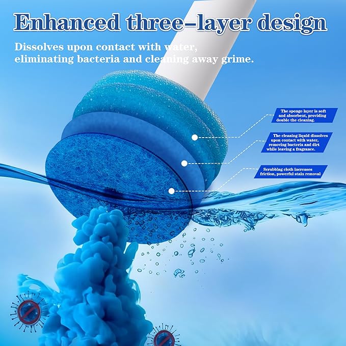 Disposable Toilet Brush,with 24 Refill Heads and Holder,Clean Brush Starter Kit,with 1 Toilet Wand, 1StorageCaddy and,3Fragrant Tablet, Toilet Wand Kit,Deep Cleaning Bathroom.