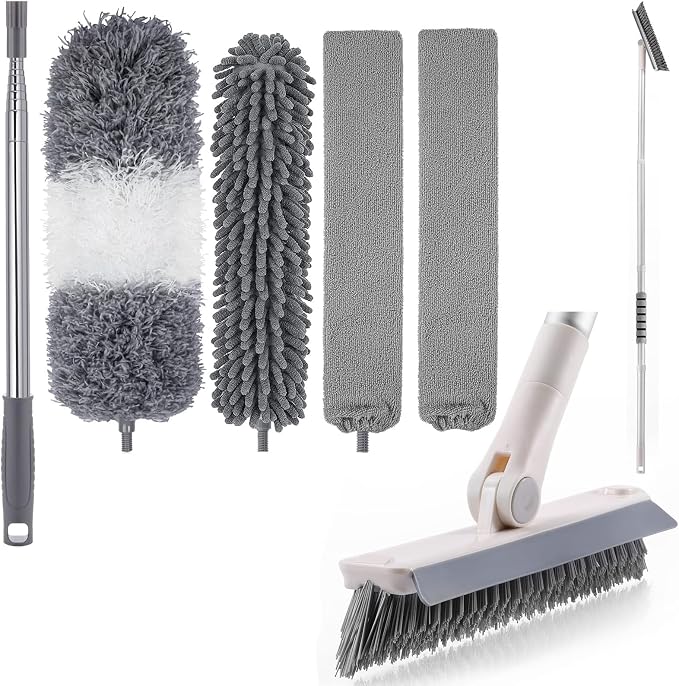 Dusters for Cleaning and Grout Brush with Long Handle Kit