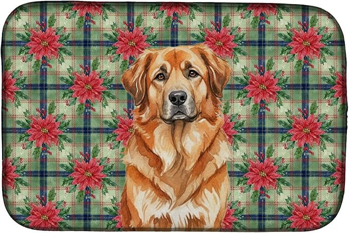 Caroline's Treasures Red Leonberger Christmas PoinsettIas Dish Drying Mat Absorbent Dish Drying Mat Pad for Kitchen Counter Dish Drainer Mat for Countertop, 14 x 21", Multicolor