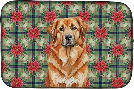 Caroline's Treasures Red Leonberger Christmas PoinsettIas Dish Drying Mat Absorbent Dish Drying Mat Pad for Kitchen Counter Dish Drainer Mat for Countertop, 14 x 21", Multicolor