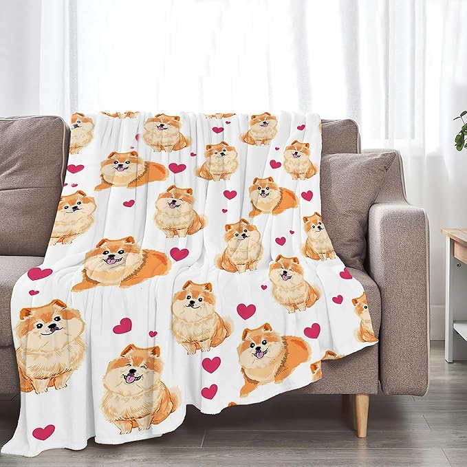 Pomeranian Gifts and Decor - Cute Dog Throw Blanket for Girls, Women, Kids, Adults - Soft, Warm, Cozy Fleece Blanket for Couch, Sofa, Bed - 80"x60"