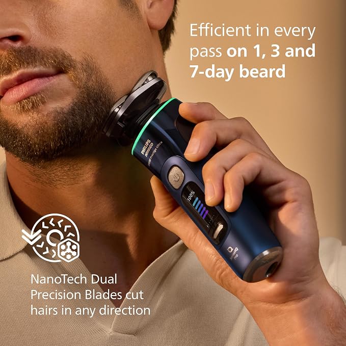 Philips Norelco Shaver i9000 Prestige Ultra, Wet & Dry Electric Shaver, Adriatic, SenseIQ Pro Technology, Triple Lift & Cut System, 360 Rotating NanoTech Precision Blades, Precision Trimmer, XP9401/92