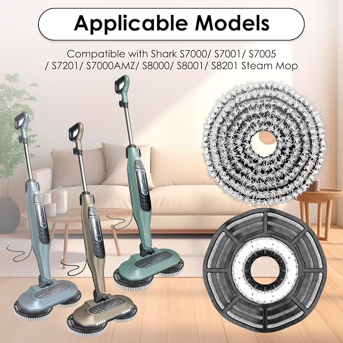 (2 Pack) S7000 Upgraded Steam Mop Replacement Brush Pads Compatible with Shark Steam and Scrub Mop S8201, S8001, S7201, S7000 Series, S8000, S7001, S7005, S7000AMZ, S7001TGT, Replacement Brush Heads