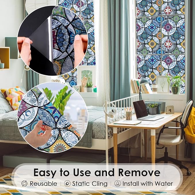 DKTIE Static Cling Decorative Window Film with Installation Tools Non Adhesive Privacy Film Stained Glass Window Film for Bathroom Shower Door Heat Cotrol Anti UV 17.7 x 78.7 Inch