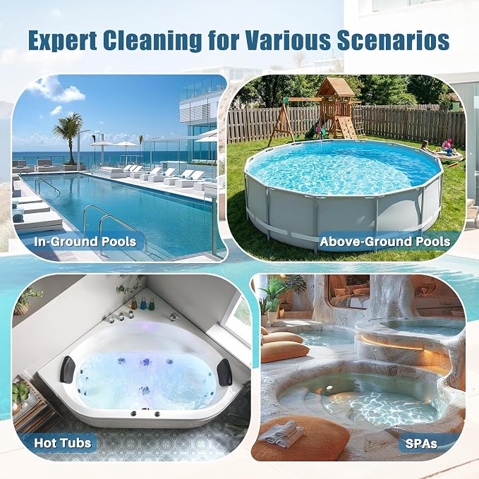 Powerful Pool Vacuum for Above Ground Pool, 16 GPM Handheld Spa Hot Tub Vacuum with Extra Long 98.4" Extendable Pole, 60Mins Cordless Rechargeable Cleaner for Inflatable Pools, Steps, Sand & Debris
