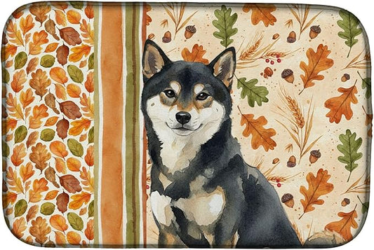 Caroline's Treasures Black and Tan Shiba Inu Heirloom Fall Dish Drying Mat Absorbent Dish Drying Mat Pad for Kitchen Counter Dish Drainer Mat for Countertop, 14 x 21", Multicolor