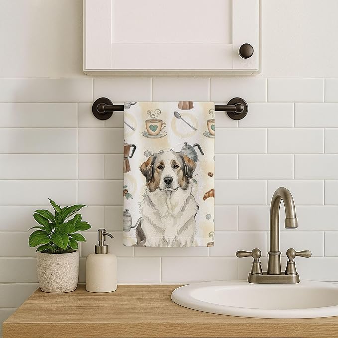 Caroline's Treasures Badger Great Pyrenees Coffee Bar Kitchen Towel Velour Plush Front and Cotton Loop Back Machine Washable