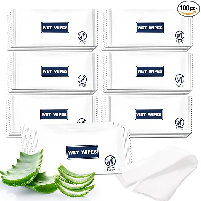 100 Pack Wet Wipes Individually Wrapped, Unscented Travel Hand Wipes, Clean Hands Quickly, Individual Wet Wipes Bulk for Homeless, Suitable for Restaurant, Wedding, Barbecue