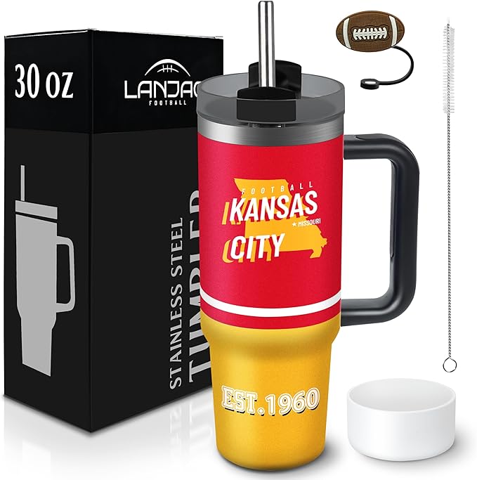 Tumbler 30oz Straight Skinny Portable Handle Car Cups With Anti slip Sleeve Straw Dust Cover, Sports Travel, Stainless Steel Insulated Gifts for Men Women Fans