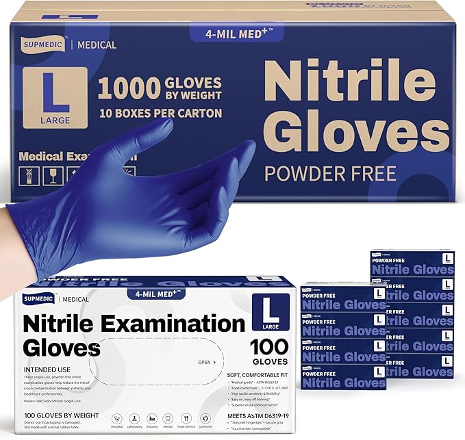 Supmedic Nitrile Exam Gloves, 4 Mil 1000 Ct, Powder-Free Latex-Free Cooking Food-Safe Disposable Medical Gloves, Blue Violet