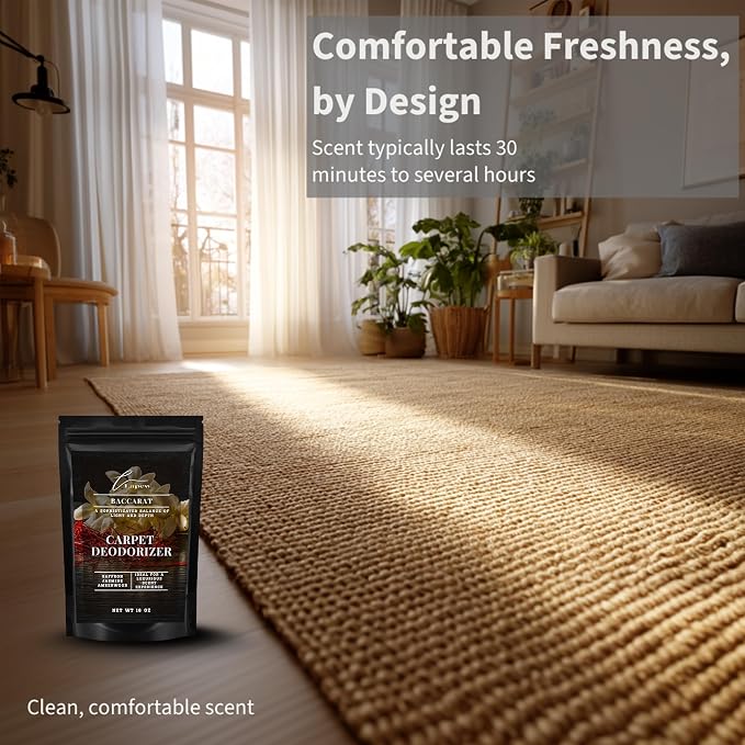 Lapew Baccarat Carpet Deodorizer Powder - Pet Safe Freshener for Vacuuming | Scented Odor Eliminator for Home | 16 oz