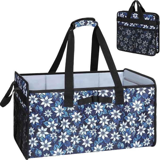 Extra Large Utility Tote Bag with Wire Frame Heavy Duty Grocery Bags Reusable Shopping Bags for Groceries with Handles Foldable XL Beach Bag for Travel Picnics Camping Car Trunk Organization