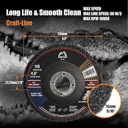 Merryland Strip Disc 4.5 inch Paint Rust Remover Disc for Angle Grinder, 4.5inch Black Strip Wheel 5 Pack, Stripping Wheel Stripper Wheel INOX Stainless Steel Iron Universal, Craft-Line SC107114-05