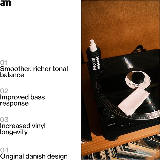 am Vinyl Record Cleaning Kit – Carbon Fiber Anti-Static Record Brush, 200ml (6.8 oz) Vinyl Record Cleaner & Microfiber Cloth – Essential Record Player Accessories for LP Care