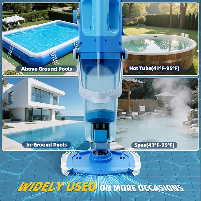 Cordless Pool Vacuum, 1950 GPH Powerful Suction, Handheld Pool Cleaner with Telescopic Pole, 60 Min Runtime, 2L Large Capacity, Rechargeable for Above Ground & Inground Pools, Spas & Hot Tubs