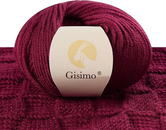 100% Merino Wool Yarn, 6-Ply Luxurious and Soft Yarn for Hand Knitting & Crocheting, 1.76 OZ/50g, 127 yds/116 Meters(Deep Red, 1 Ball)