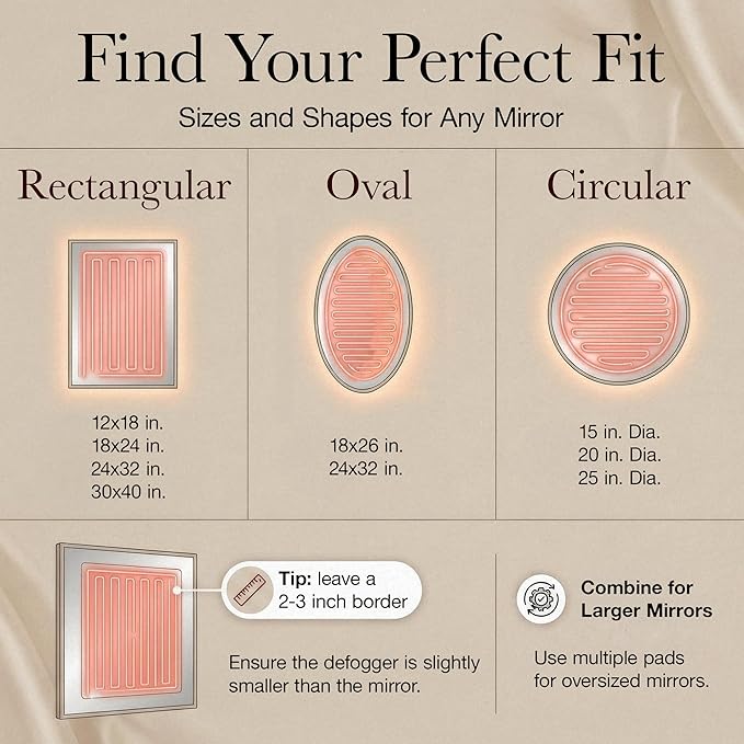 WarmlyYours Heated Mirror Defogger Rectangular 30x40 in. Self-Adhesive Anti Fog and Steam Electric Pad for Existing Bathroom Wall Mirrors
