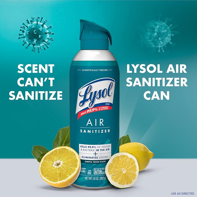 Lysol Air Sanitizer Spray with Bacterial Odor Eliminator for Home & Office, Sanitizing Air Spray, Air Freshener Alternative, Simple Fresh Scent,10 oz (Pack of 6)